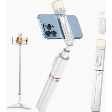 Bluetooth-Selfie-Stick-Stativ mit Aufhelllicht, 3-in-1 ausziehbarer Selfie-Stick aus Aluminium mit abnehmbarer drahtloser Fernbedienung,