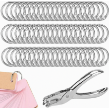 100 zilverkleurige ringbanden met perforator, 25 mm buitendiameter, 20 mm binnendiameter, ringen voor archivering en afvalmateriaal.