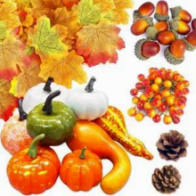170-Piece Halloween Pumpkin Decor Set, Artificial Mini Pumpkins, Autumn Leaves, Acorns and Table Scatter for Thanksgivin