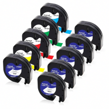 10-Pack 12mm x 4m Label Tape Replacement for Label Makers, Plastic Tape for LT-100H, 100T, XR, 2000, 200B