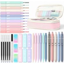 39-Piece School Supplies Set with Pencil Case, 12 Pastel Highlighters, 5 Gel Pens, 6 Mechanical Pencils, Aesthetic Writi