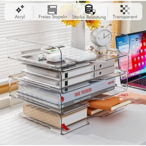 4 Pack Premium Clear Stackable Acrylic Letter Trays, A4 Document Storage Organizers for Office Desk 1