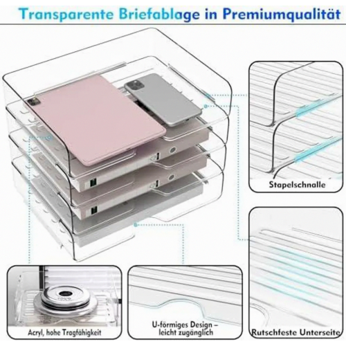4 Pack Premium Clear Stackable Acrylic Letter Trays, A4 Document Storage Organizers for Office Desk 2