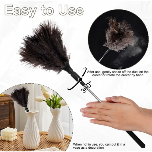 Feather Duster with Telescopic Handle, Washable Ostrich Feathers, Soft Natural Duster for Ceilings and Delicate Surfaces 2