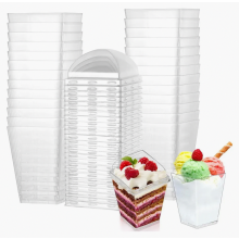 50 Pack Reusable Square Dessert Cups with Lids, 160 ml Dessert Bowls for Pudding and Mousse, Clear Party Serving Cups
