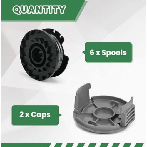 Replacement Trimmer Spools for EasyGrassCut Lawn Trimmer, 6 Spools and 2 Covers, Durable Nylon Line 1
