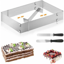 Adjustable Rectangular Baking Frame with Divider, Cake Ring for Baking Tray, Spatula for Cakes, Tortes, Pizza Baking and