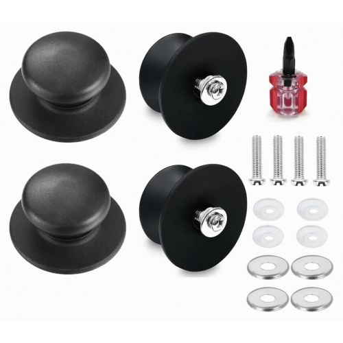 4 Pack Universal Bakelite Pot Lid Knobs with Screws, Black Durable Replacement Knobs for Pot Lids and Casseroles