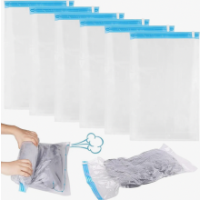 Vacuum Storage Bags for Clothes, 8 Pack in 4 Sizes, Reusable Roll-Up Compression Bags for Travel and Backpack, Leakproof