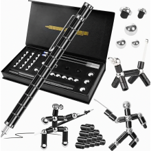 Magnetic Fidget Pen, Gravity Rotating Ballpoint Pen, Multifunction Magnetic Writing Pen, Black Metal Gift Pen