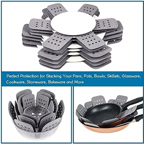12 Pack Felt Pan Protectors, 3 Sizes Thick Stackable Pot and Bowl Separators, Grey Non Slip Cookware Protectors for Pans 1