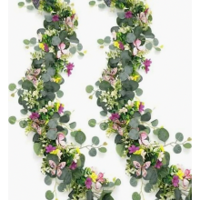 2 Pack 5.68 ft Artificial Eucalyptus Garland with 3D Butterfly and Daisy Vines, Hanging Greenery Decoration for Wedding,