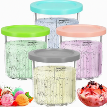 4 Pack Ice Cream Maker Pints with Lids for Creami Deluxe NC501EU, Dishwasher Safe, Grey, Pink, Blue and Green