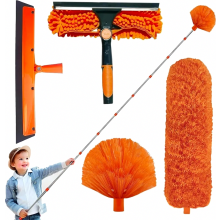 6m Telescopic Duster with Microfiber Head and Squeegee, Extendable Cleaning Brush 1.5 to 4.9 m for Windows, Ceilings, Sp