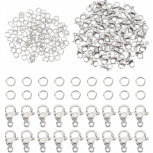 Set di chiusure a catena, 50 chiusure per braccialetti con 120 anelli di congiunzione, chiusure a moschettone per gioielli per bracciali, co