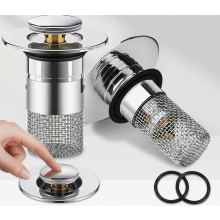 Confezione da 2 tappi di scarico per lavello a scomparsa con raccoglitore di capelli, filtro di scarico per lavabo in acciaio inox, universa