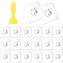 Ganci adesivi magici, confezione da 20 ganci trasparenti da parete con spatola, ganci autoadesivi per appendere cucina, bagno e toilette