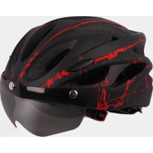Casco da ciclismo ultraleggero unisex per adulti con visiera, ideale per sport all'aria aperta, nero e rosso