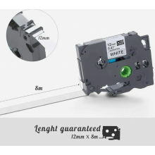 Confezione da 4 nastri per etichette da 12 mm, neri su bianco, 8 m, compatibili con Brother P Touch 1000, 1010, D400, H100LB, resistenti, la