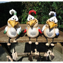 Set di 3 statuette da giardino in ceramica a forma di gallina, ornamenti in resina fatti a mano per decorazioni esterne, divertenti paletti