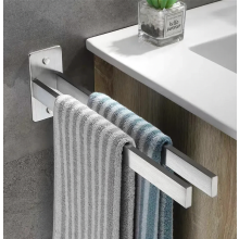 Doppio portasciugamani in acciaio inox da parete, autoadesivo, per bagno e cucina, argento, 40 cm.