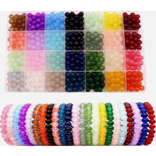Conjunto de pulseiras com miçangas de vidro de 8 mm para adultos e crianças, miçangas redondas e coloridas para artesanato, ideal para confe