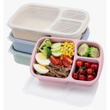 Conjunto de 4 lancheiras Bento, 3 compartimentos, palha de trigo, recipientes para preparar refeições, armazenamento de alimentos, próprio p