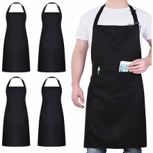 Conjunto de 4 aventais de chef, avental preto impermeável para homens e mulheres, alça de pescoço ajustável, avental com 2 bolsos para cozin