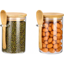 Conjunto de 4 Potes de Vidro para Armazenamento com Tampa e Colher, 540 ml cada, Ideais para Aveia, Alimentos, Preparo de Refeições e Iogurt