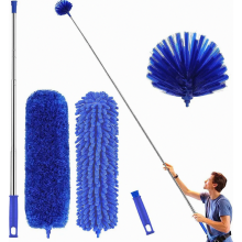 Kit de limpeza para espanadores com cabo telescópico extensível de 2,54 m (100 polegadas), espanador flexível reutilizável e lavável.