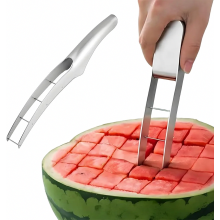 Fatiador de melancia em aço inoxidável, cortador de frutas para uso doméstico e na cozinha, utensílio durável e prático.