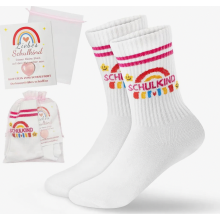 Meias infantis de algodão, tamanhos 25 a 32, com cartão e pedra de incentivo. Presente ideal para meninas no início do ano letivo.