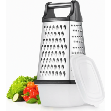 Ralador de aço inoxidável de 4 lados com recipiente, 24 x 12 cm, ralador para legumes e queijo, fino, médio, grosso e extra fino.