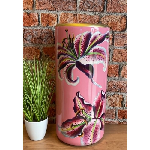 Pink Lilies Ceramic Umbrella/Walking Stick Stand/Large Vase