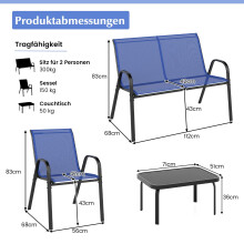 4-delige terrasset met metalen frame en glazen tafelblad