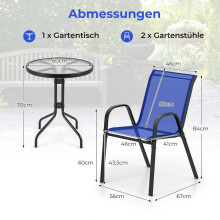 3-delige bistroset voor buiten met stapelbare stoelen, blauw