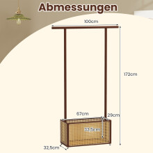 Bamboe kledingrek met rotan mand en wielen, bruin