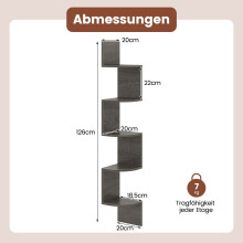 Zwevende hoekplank, 5-laags wandopbergrek, grijs