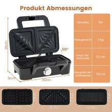 3-in-1 sandwichmaker, wafel- en panini-pers, antiaanbakplaten