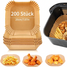 Papierové vložky do fritézy, 200 kusov, štvorcové 20 cm, žiaruvzdorné, vhodné do fritézy, rúry, mikrovlnnej rúry a...