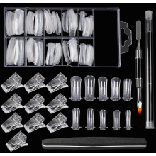 Set di 100 formine per unghie per extension in gel e polygel con pennello a doppia estremità, clip per punte delle unghie e lima per unghie