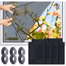 Confezione da 6 zanzariere per finestre, 130 x 150 cm, rete antimosche con nastro adesivo a strappo, zanzariera nera per casa