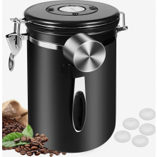 Boîte de conservation hermétique de 2800 ml pour grains de café, en acier inoxydable avec indicateur de date, dosette de 30 ml et valve CO2.