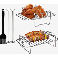 Support pour friteuse à air chaud, grille en acier inoxydable avec 4 brochettes et 1 pinceau à huile, compatible avec les modèles Nin