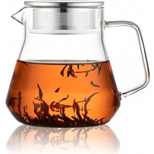 Théière en verre One Touch, 600 ml (20 oz), résistante à la chaleur, avec couvercle filtrant en acier inoxydable, pour thé en vrac.