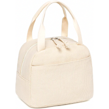 Sac à lunch isotherme pour femme, sac fourre-tout réutilisable en velours côtelé, sac isotherme étanche, grande capacité, beige