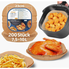 Backpapier für Heißluftfritteusen, 23 x 23 cm, dicke quadratische Papiereinlagen für 7,5-10 l Heißluftfritteusen, 200 Stück, antihaftbeschich
