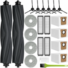 Zubehörset für Saugroboter, 2 Hauptbürsten, 4 Staubbeutel, 6 Seitenbürsten, 4 Wischtücher, 4 Filter, 1 Reinigungseinsatz