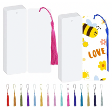 Blanko-Lesezeichen, 60 Stück unbedruckte Lesezeichen aus Papier mit Loch, DIY-Geschenkanhänger-Set mit 60 bunten Quasten, 5,5 x