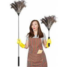 Ausziehbarer Straußenfeder-Staubwedel mit Edelstahlgriff, verstellbar von 43 bis 102 cm, antistatisch, waschbar